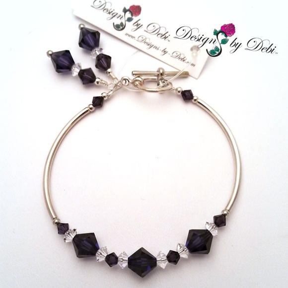 Purple Swarovski Crystal Silver Toggle Bracelet - Picture 3 of 5